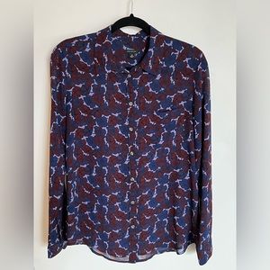 Ann Taylor Retro floral print button up blouse Size M